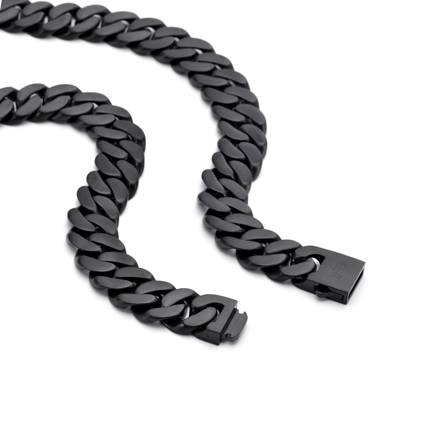 C160B B.Tiff 16mm Black Flat Cuban Link Necklace - PBNJ FASHIONS