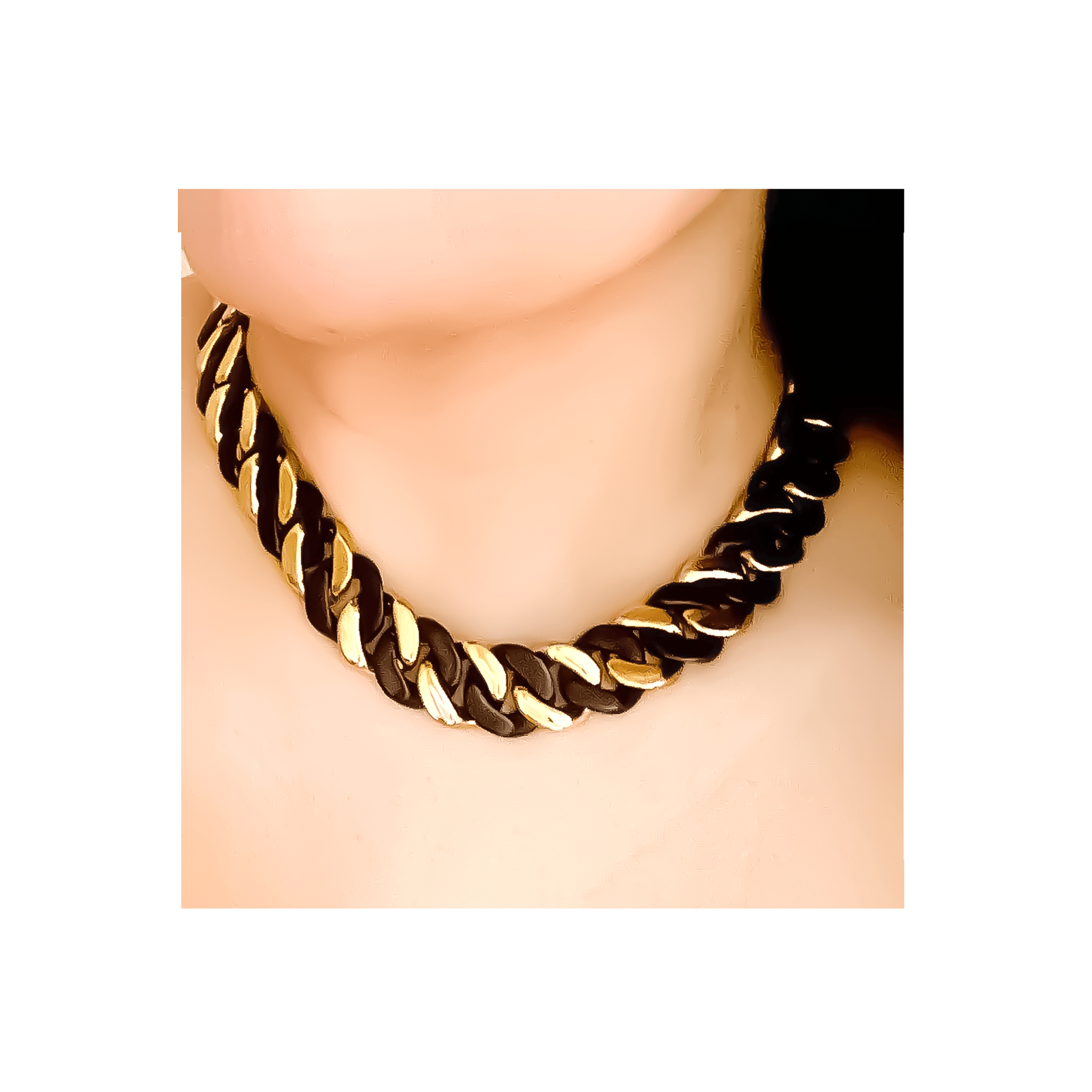 C160BG B.Tiff 16mm 2 Tone Black & Gold Flat Cuban Link Necklace - PBNJ FASHIONS