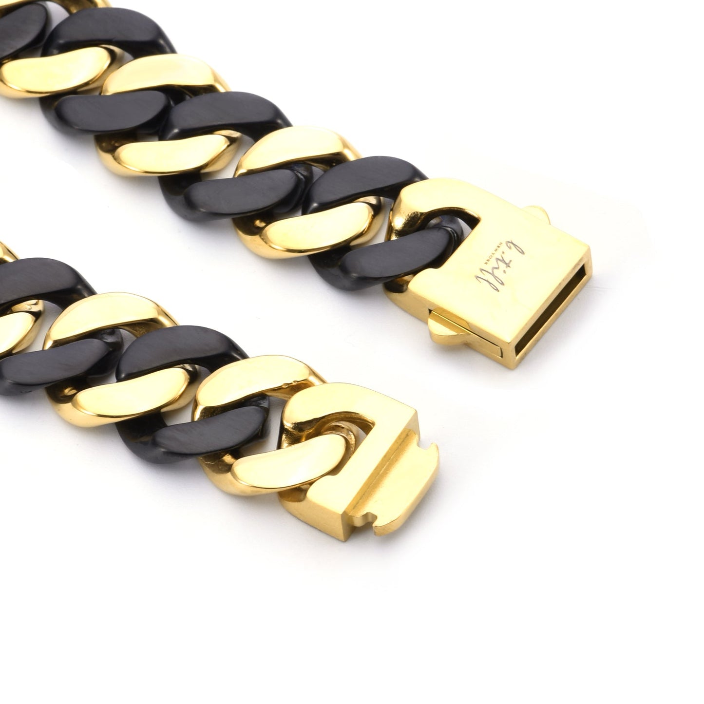 C160BG B.Tiff 16mm 2 Tone Black & Gold Flat Cuban Link Necklace - PBNJ FASHIONS