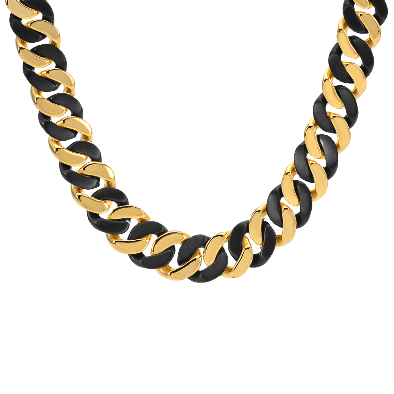 C160BG B.Tiff 16mm 2 Tone Black & Gold Flat Cuban Link Necklace - PBNJ FASHIONS