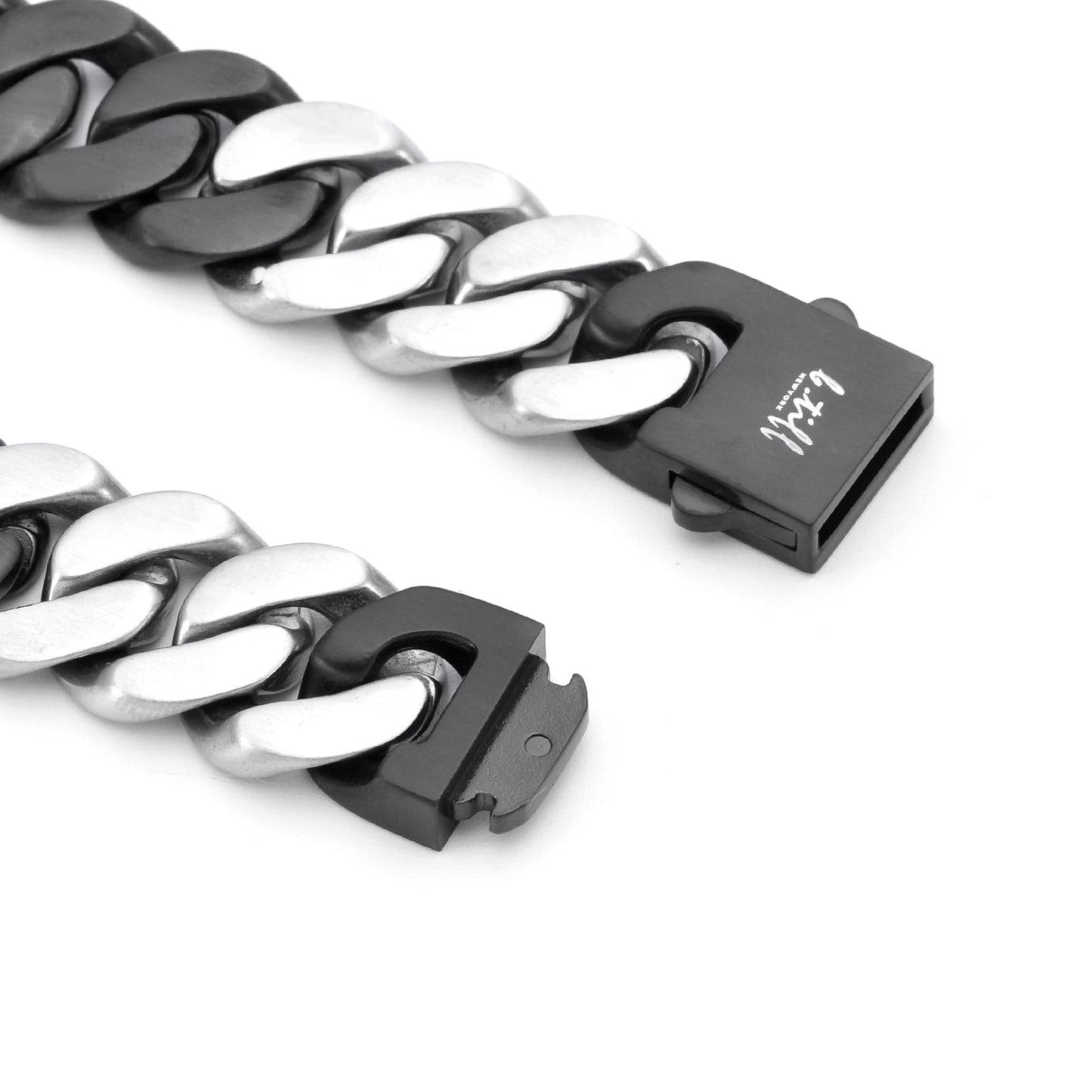 C160BW B.Tiff 16mm 2 Tone Black & Stainless Steel Flat Cuban Link Necklace