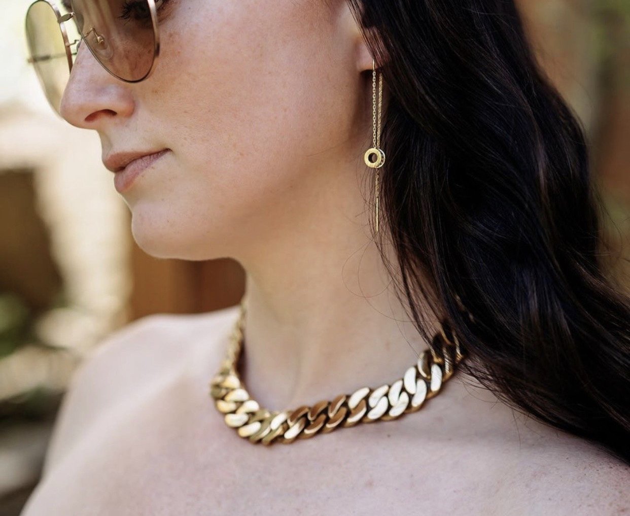 ER228G B.Tiff Gold Thread Dangling Pavé Circle Earrings - PBNJ FASHIONS