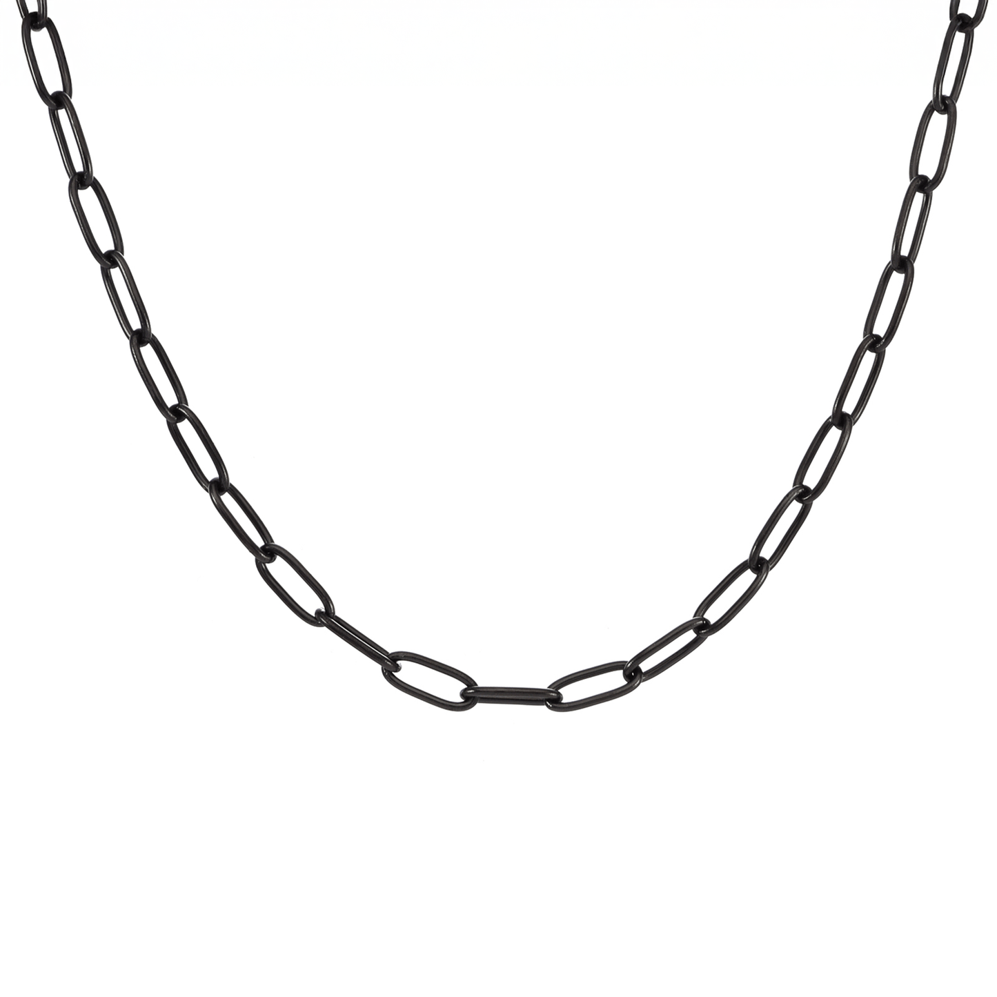 C400B B.Tiff Black 2 Clasps Oval Paperclip Link Chain Necklace - PBNJ FASHIONS
