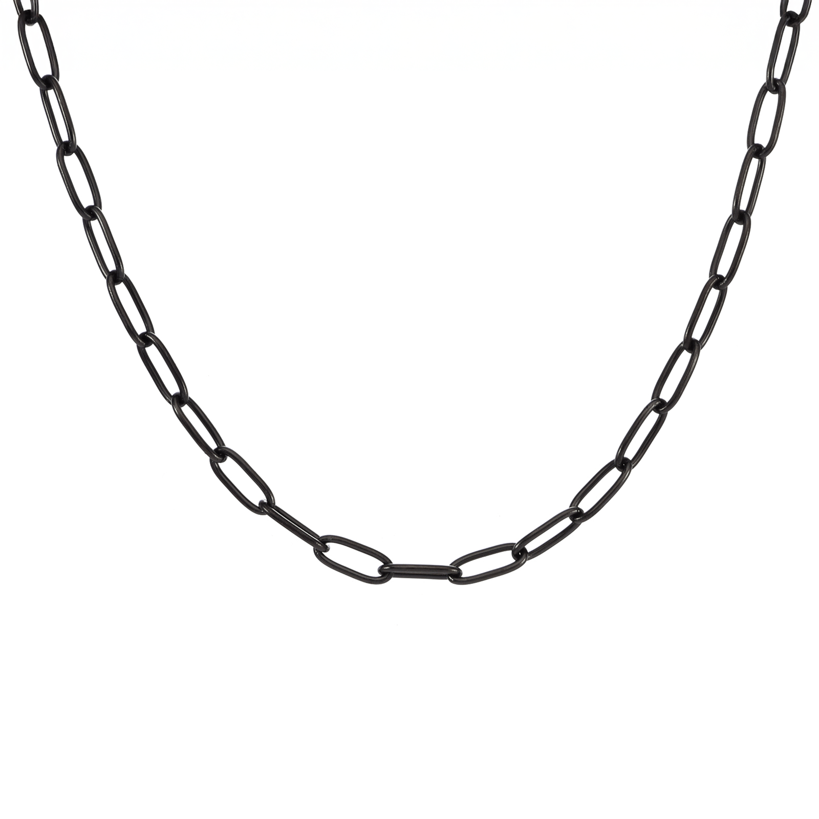 C400B B.Tiff Black 2 Clasps Oval Paperclip Link Chain Necklace - PBNJ FASHIONS