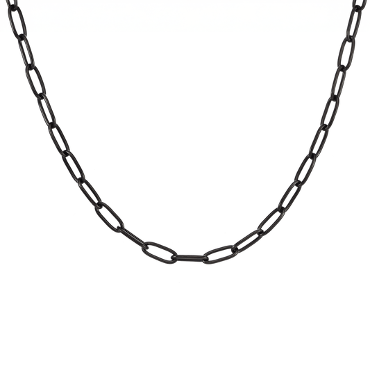 C400B B.Tiff Black 2 Clasps Oval Paperclip Link Chain Necklace - PBNJ FASHIONS