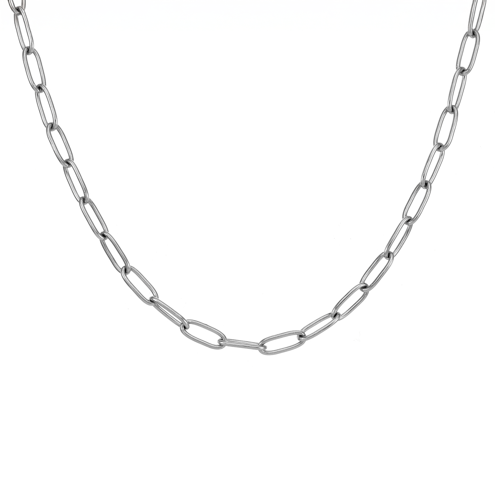 C400W B.Tiff 2 Clasps Oval Paperclip Link Chain Necklace - PBNJ FASHIONS