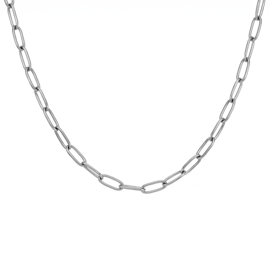 C400W B.Tiff 2 Clasps Oval Paperclip Link Chain Necklace - PBNJ FASHIONS
