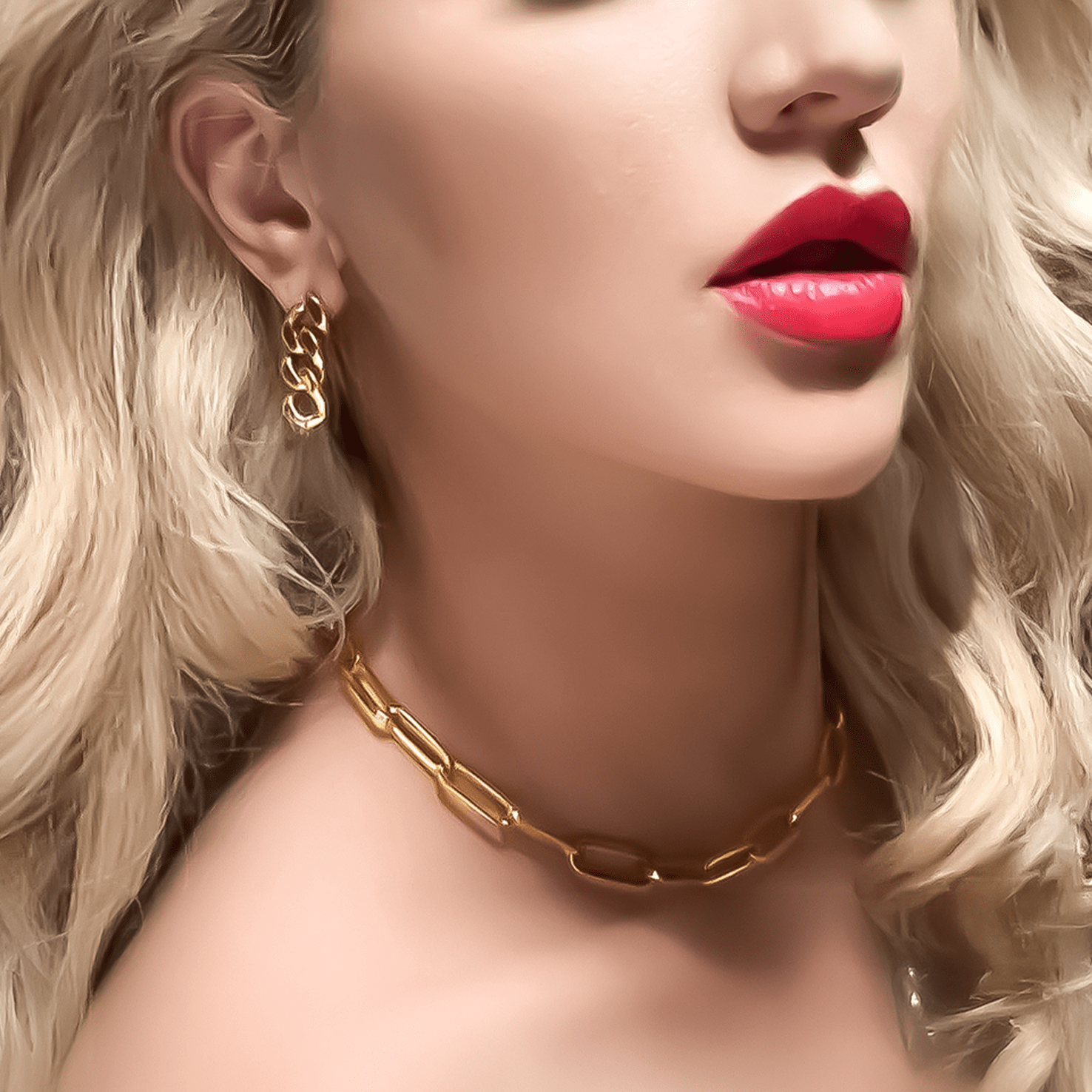 C860G B.Tiff "Jemma" Paperclip Flat Long Adjustable Link Gold Plated Necklace - PBNJ FASHIONS