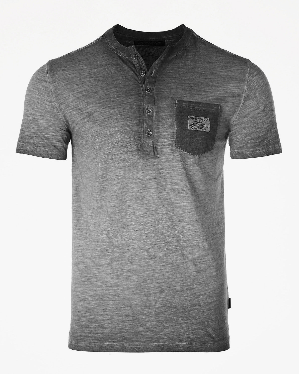 ZIMEGO Men's Vintage Color Dyed Short Sleeve Crew Neck Chest Pocket Henley Shirt-1