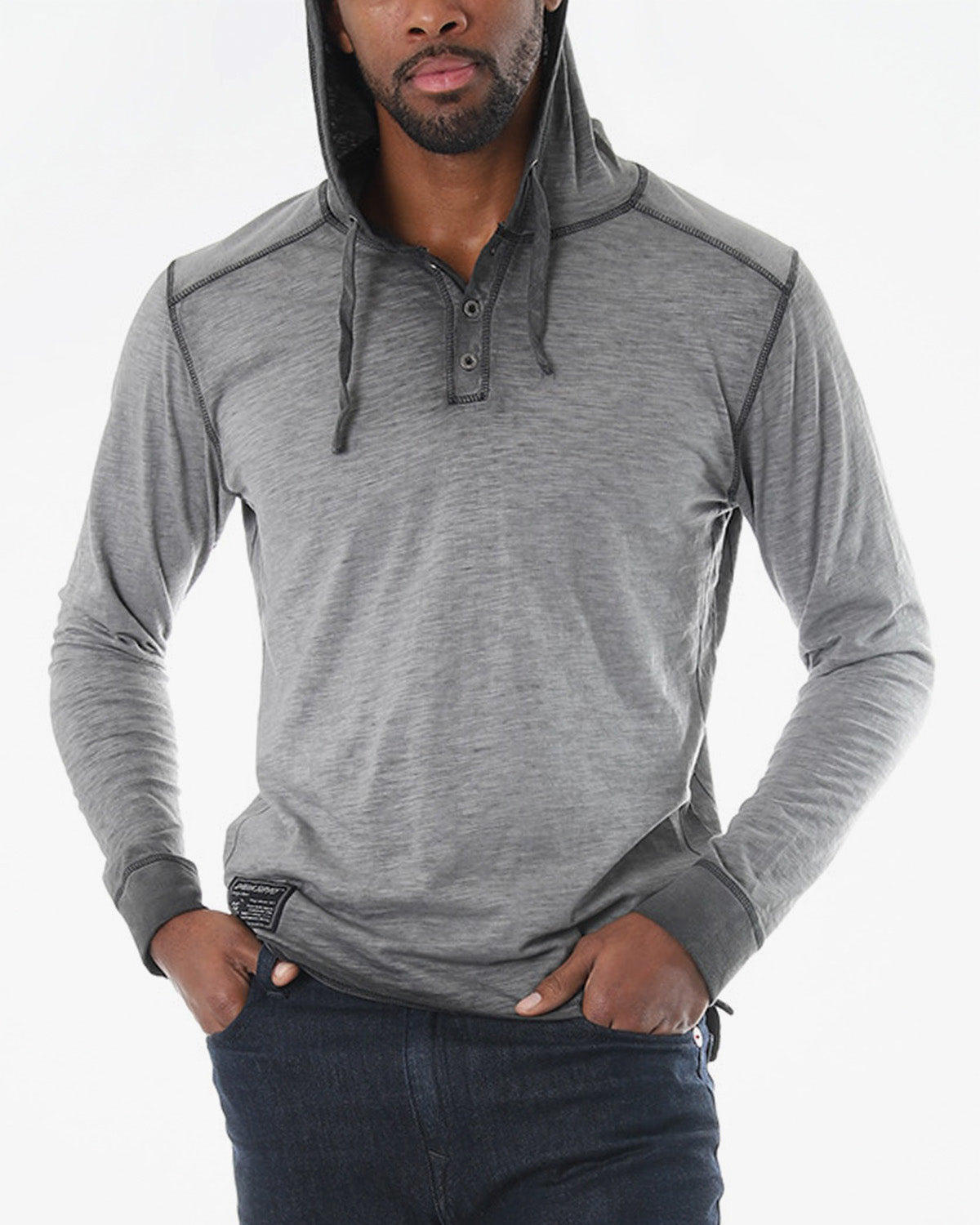 RESTOCKED! ZIMEGO Long Sleeve Vintage Oil Wash Garment Dye Hooded Henley-0