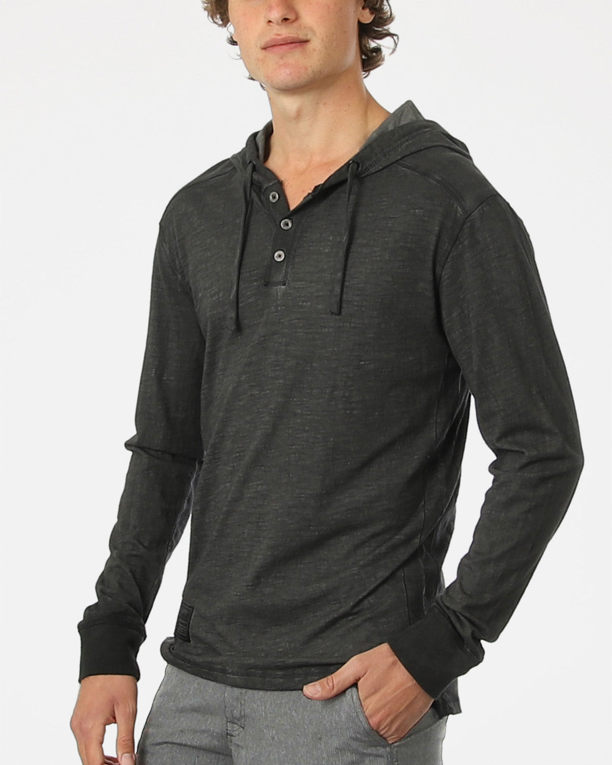 RESTOCKED! ZIMEGO Long Sleeve Vintage Oil Wash Garment Dye Hooded Henley-1