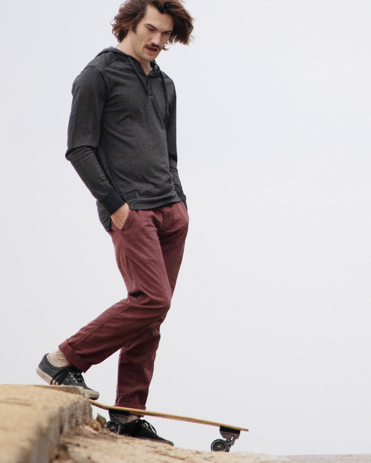 RESTOCKED! ZIMEGO Long Sleeve Vintage Oil Wash Garment Dye Hooded Henley-0