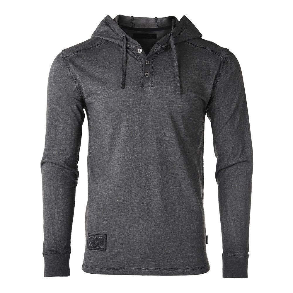 RESTOCKED! ZIMEGO Long Sleeve Vintage Oil Wash Garment Dye Hooded Henley-2
