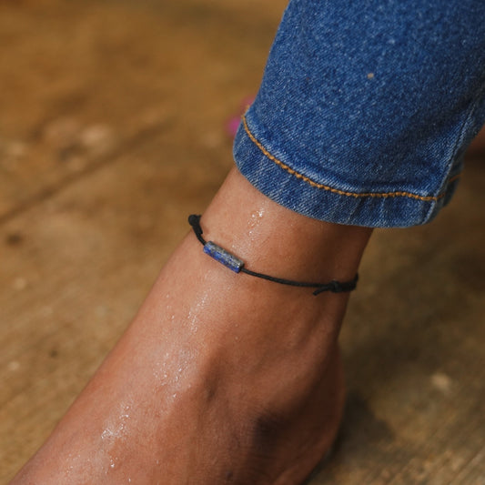 Lapis Lazuli Bar Minimal and Adjustable Anklet-0