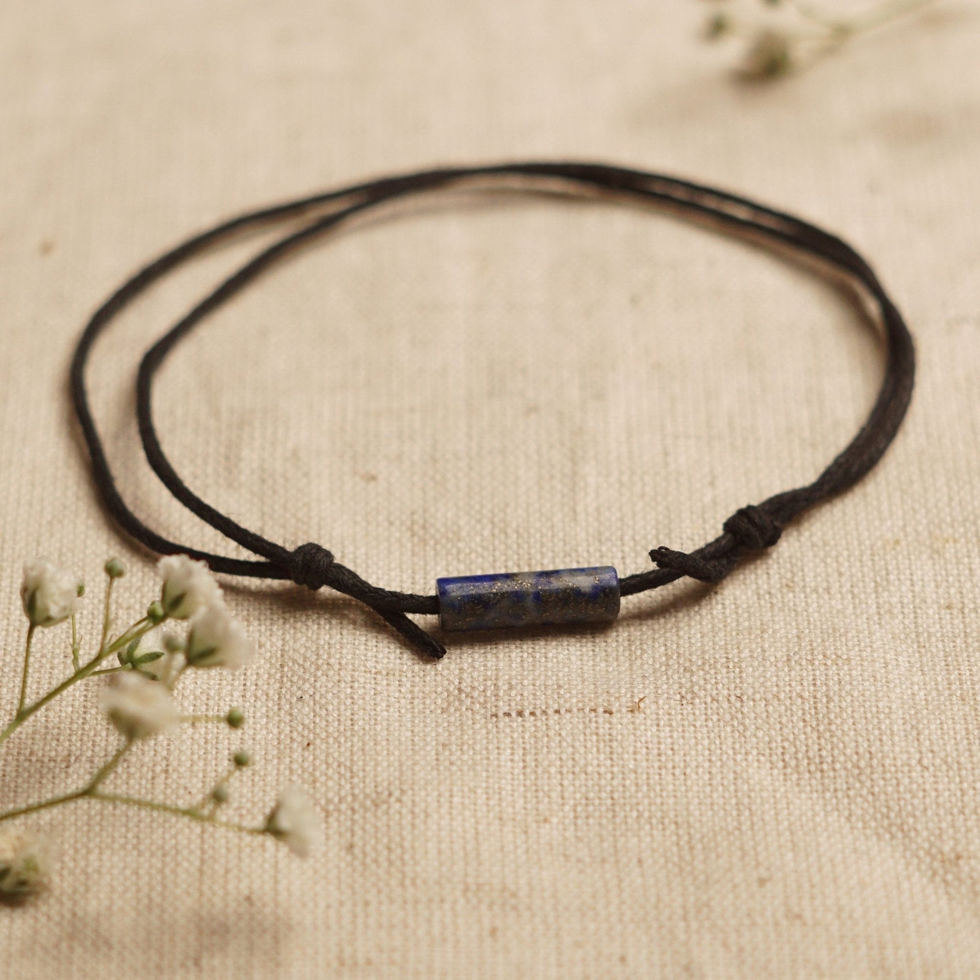 Lapis Lazuli Bar Minimal and Adjustable Anklet-1
