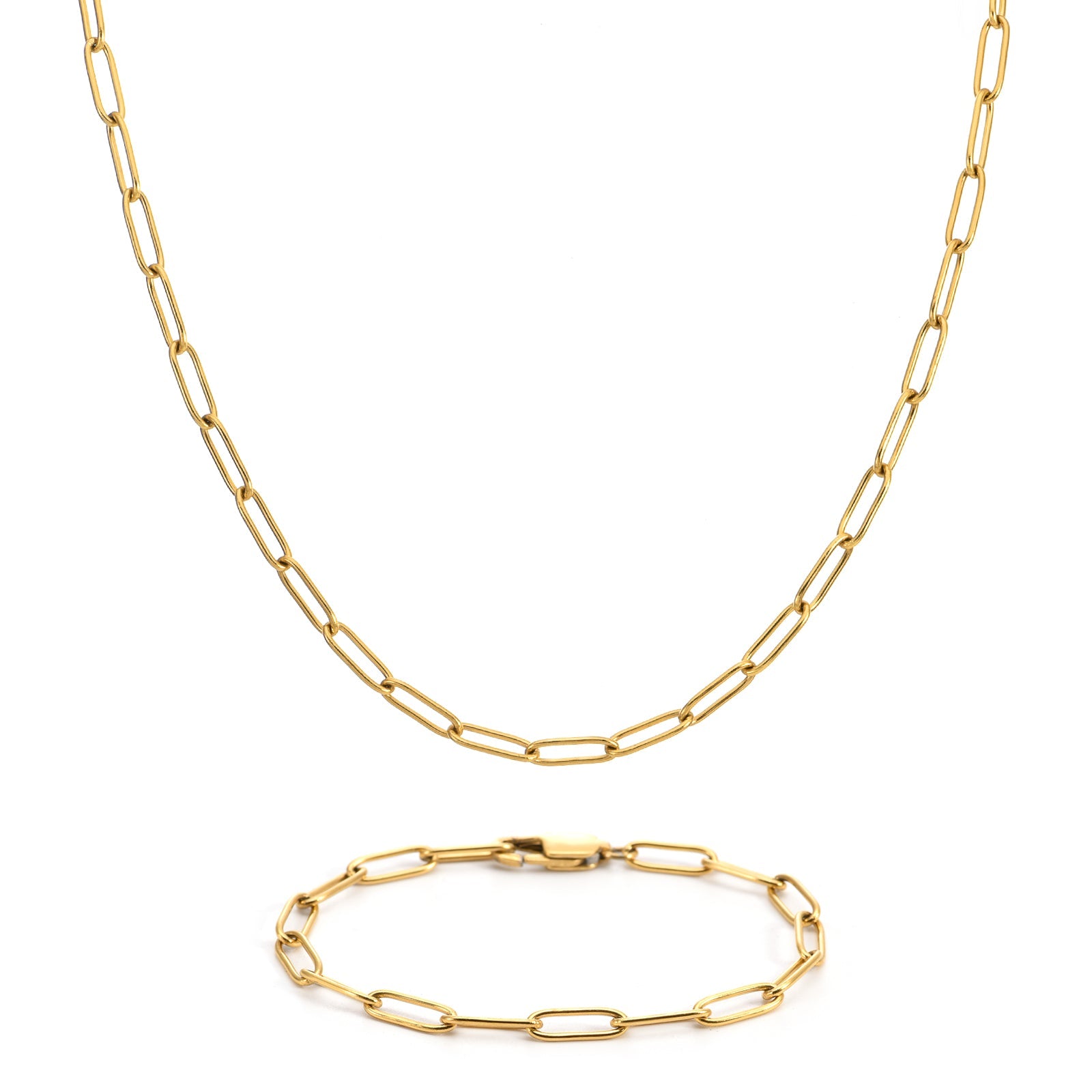 C011G Oval Paperclip Link Chain Necklace and Bracelet Set - PBNJ FASHIONS