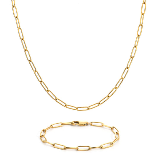 C011G Oval Paperclip Link Chain Necklace and Bracelet Set - PBNJ FASHIONS