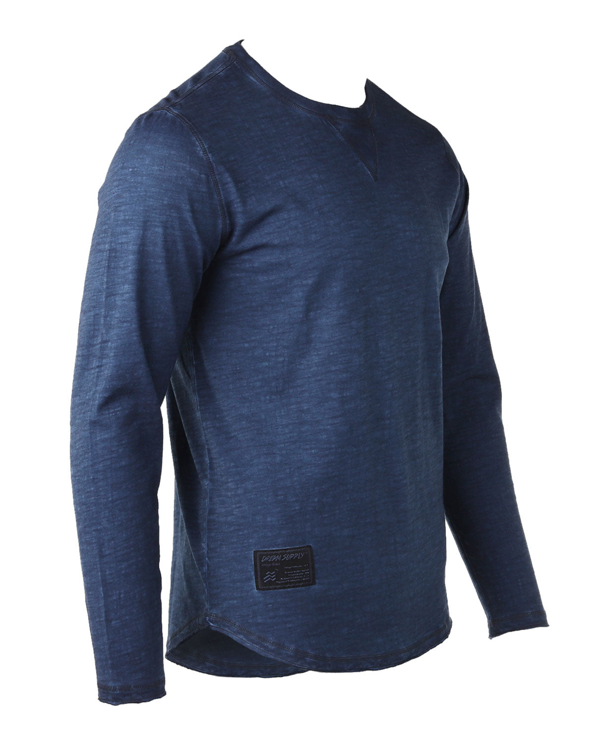 ZIMEGO Mens Long Sleeve Crewneck Oil Wash Vintage Raw Edge Hem Hipster Hip-Hop T shirt-2