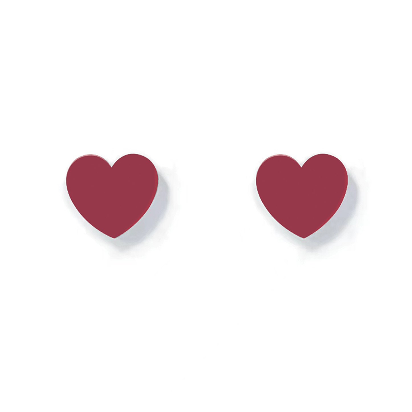 ER005R B.Tiff Burgundy High Polish Heart Stud Earrings - PBNJ FASHIONS