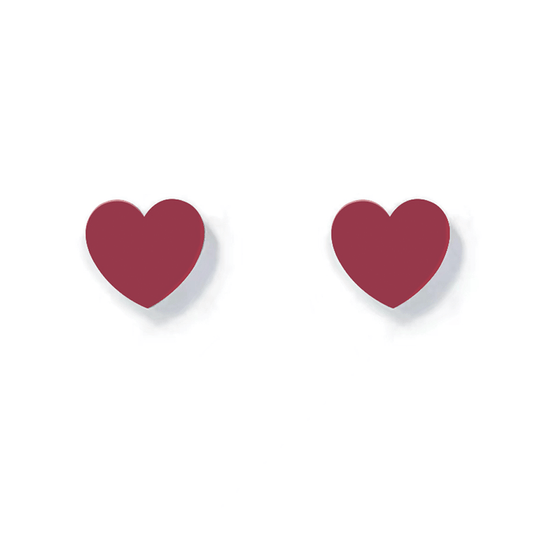 ER005R B.Tiff Burgundy High Polish Heart Stud Earrings - PBNJ FASHIONS