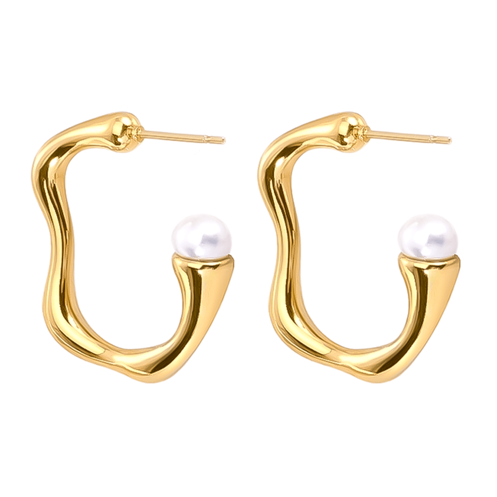 ER082G B.Tiff High Polish Rivière Freshwater Pearl Gold Earrings - PBNJ FASHIONS
