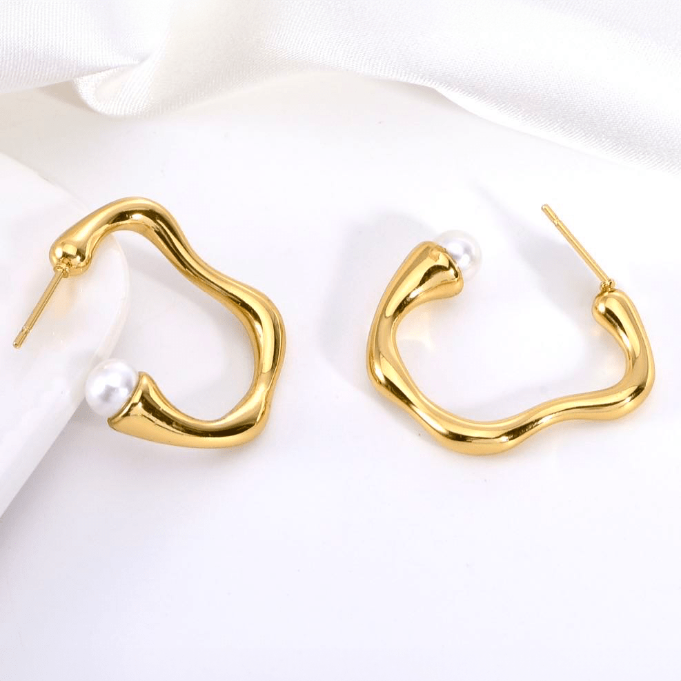 ER082G B.Tiff High Polish Rivière Freshwater Pearl Gold Earrings - PBNJ FASHIONS
