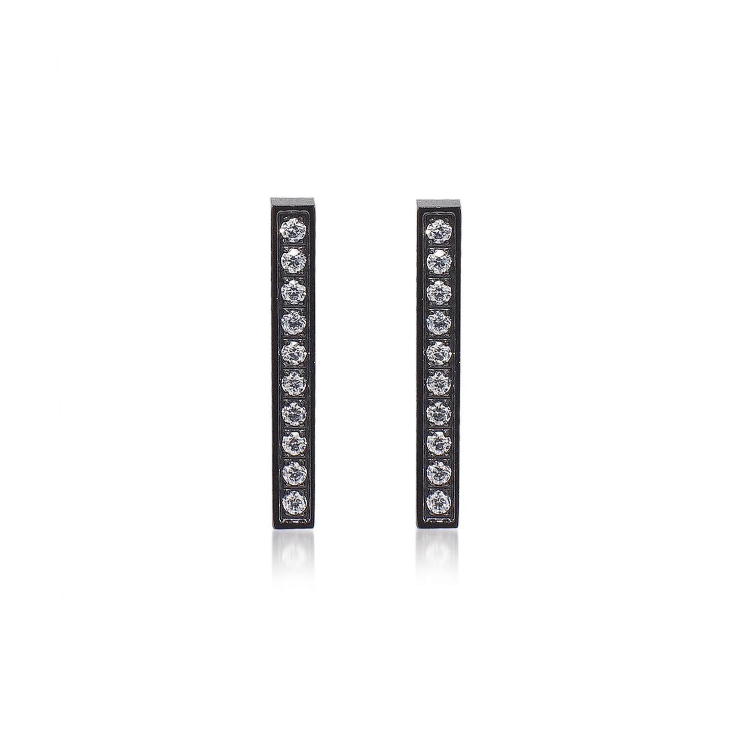 ER107B B.Tiff Black 9 - Stone Short Bar Earrings - PBNJ FASHIONS