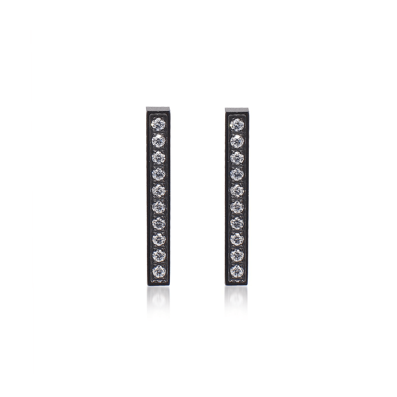 ER107B B.Tiff Black 9 - Stone Short Bar Earrings - PBNJ FASHIONS