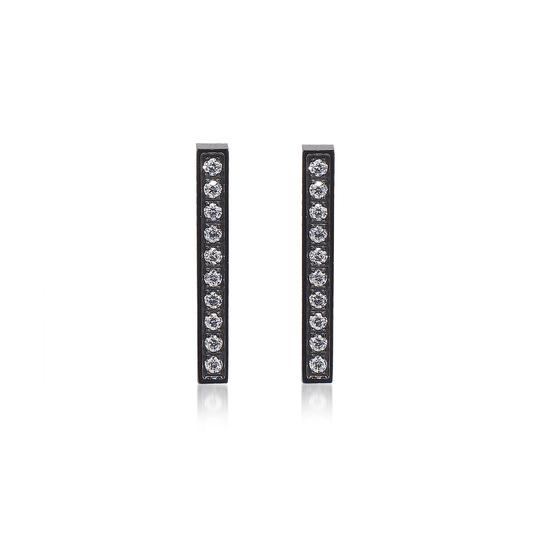 ER107B B.Tiff Black 9 - Stone Short Bar Earrings - PBNJ FASHIONS