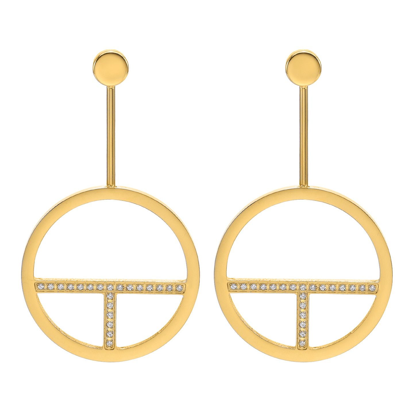 ER108G B.Tiff Gold Pavé Logo T Bar Earrings - PBNJ FASHIONS