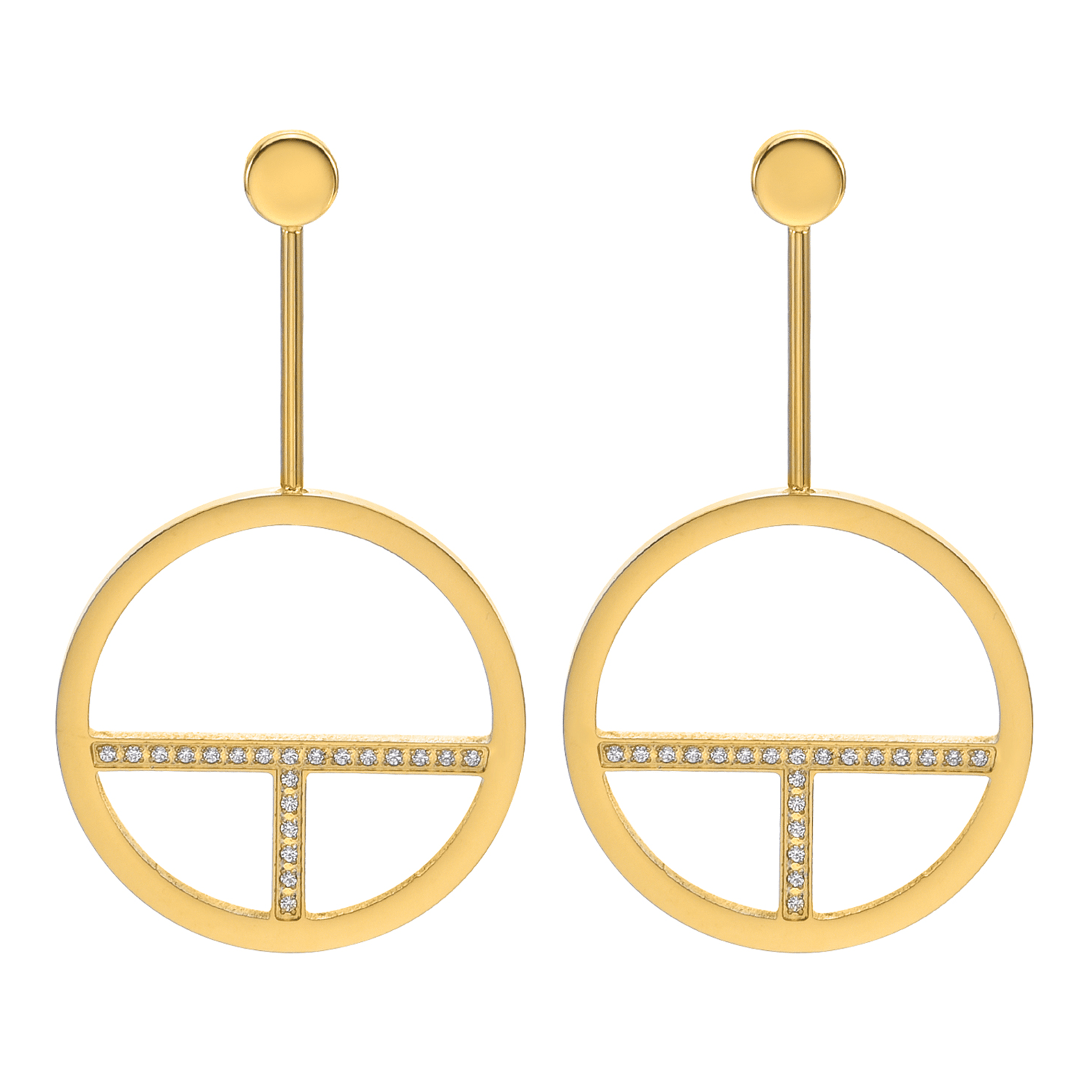 ER108G B.Tiff Gold Pavé Logo T Bar Earrings - PBNJ FASHIONS