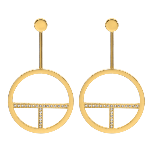 ER108G B.Tiff Gold Pavé Logo T Bar Earrings - PBNJ FASHIONS