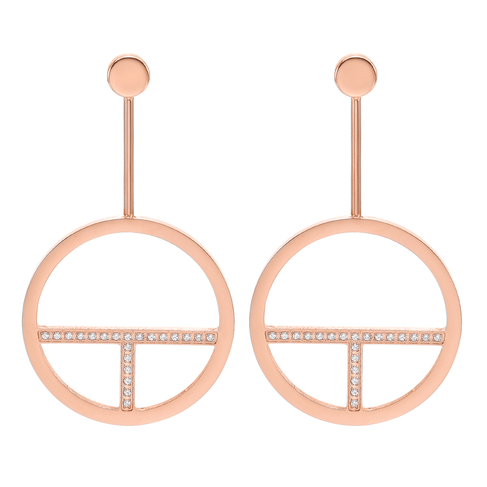 ER108RG B.Tiff Rose Gold Pavé Logo T Bar Earrings - PBNJ FASHIONS