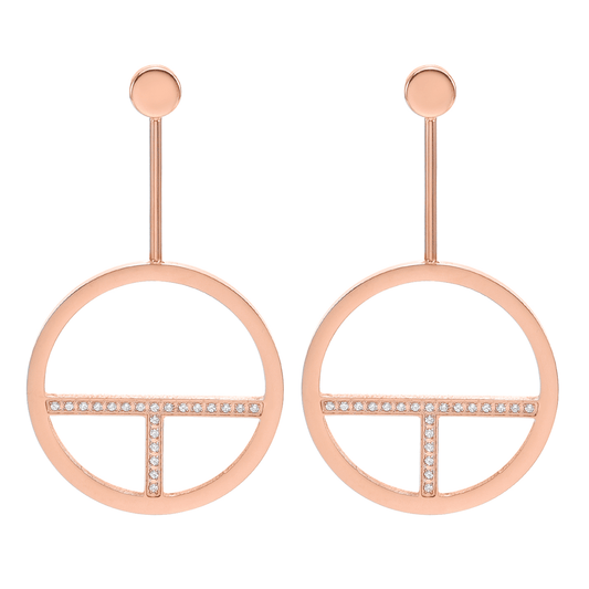 ER108RG B.Tiff Rose Gold Pavé Logo T Bar Earrings - PBNJ FASHIONS