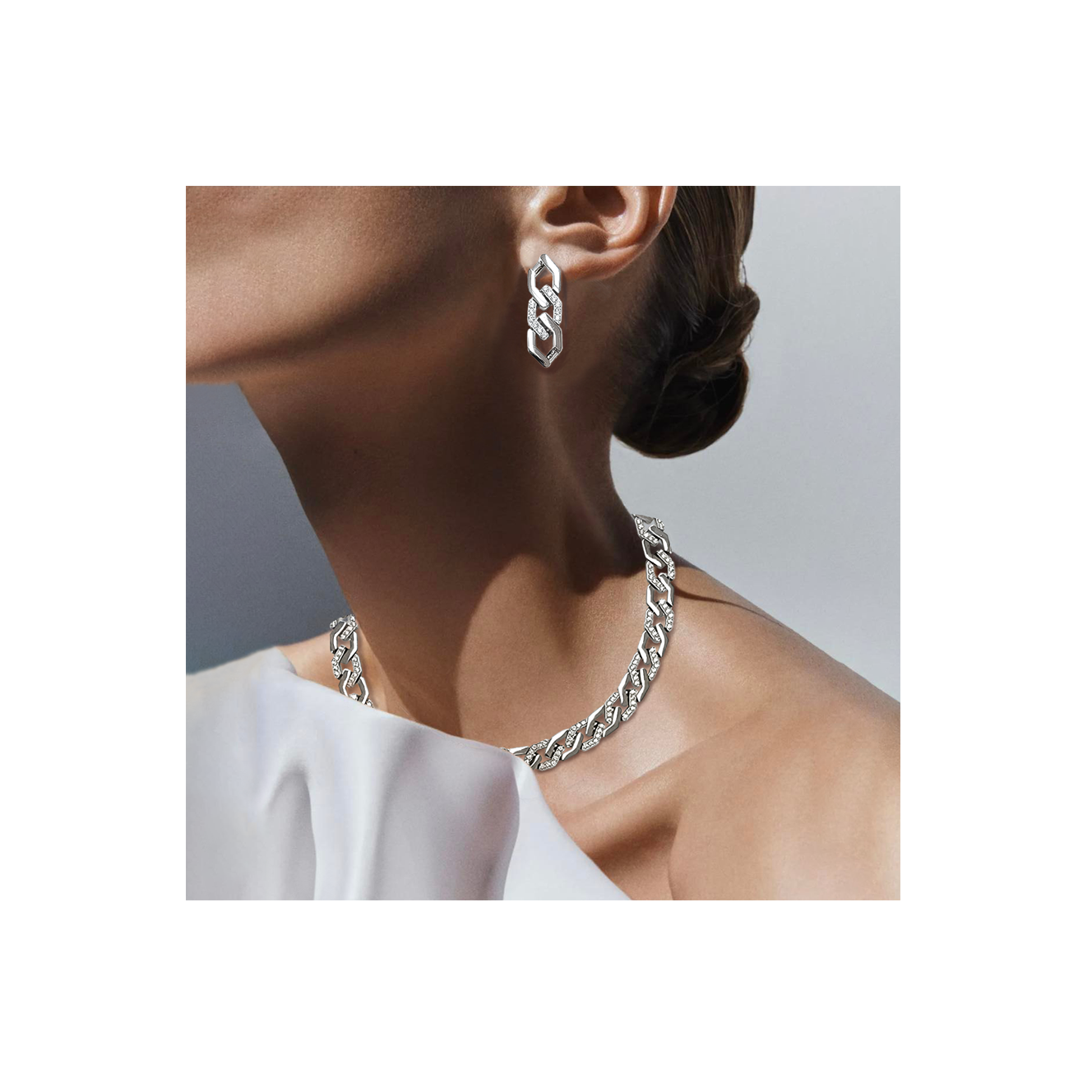 C101W B.Tiff Pavé High Polish Flat Angular Cuban Link Necklace