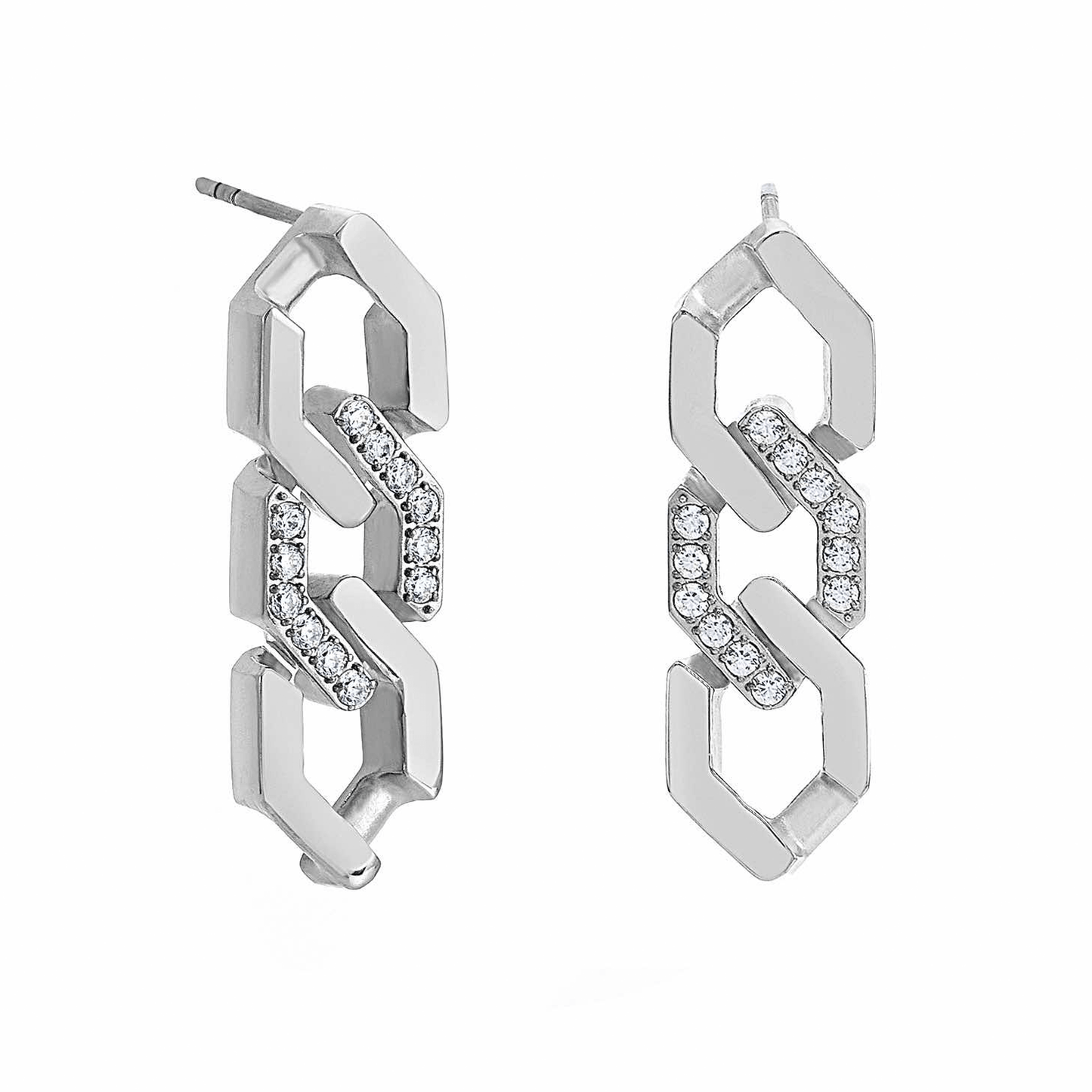 ER200W B.Tiff Pavé High Polish Flat Angular Cuban Link Earrings - PBNJ FASHIONS