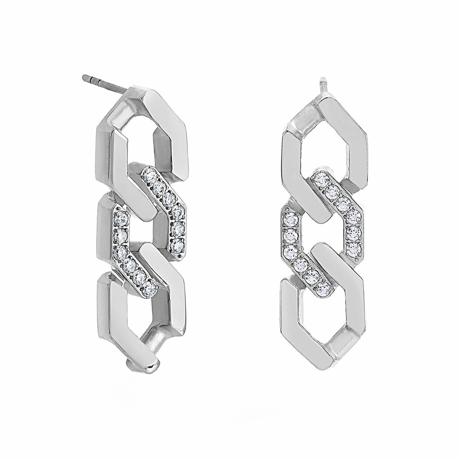 ER200W B.Tiff Pavé High Polish Flat Angular Cuban Link Earrings - PBNJ FASHIONS