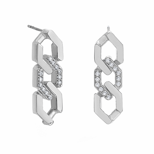 ER200W B.Tiff Pavé High Polish Flat Angular Cuban Link Earrings - PBNJ FASHIONS