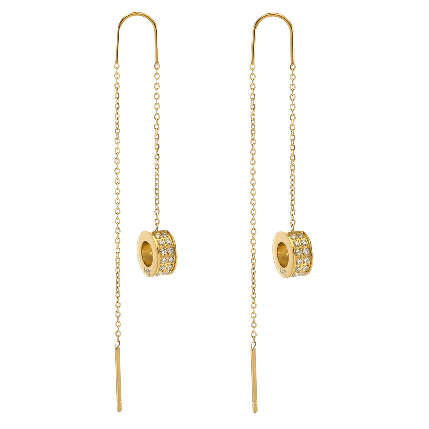ER228G B.Tiff Gold Thread Dangling Pavé Circle Earrings - PBNJ FASHIONS