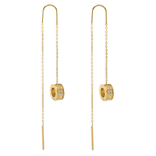 ER228G B.Tiff Gold Thread Dangling Pavé Circle Earrings - PBNJ FASHIONS