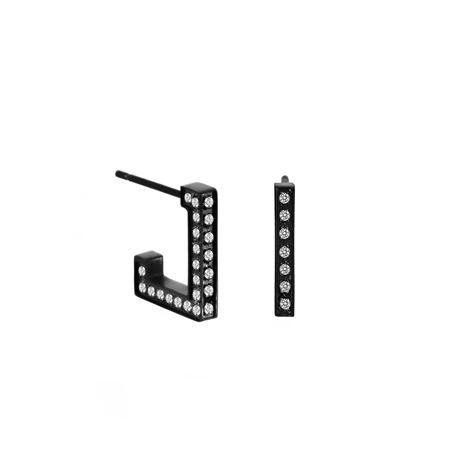 ER246B B.Tiff Black Pavé L - Bar Earrings - PBNJ FASHIONS