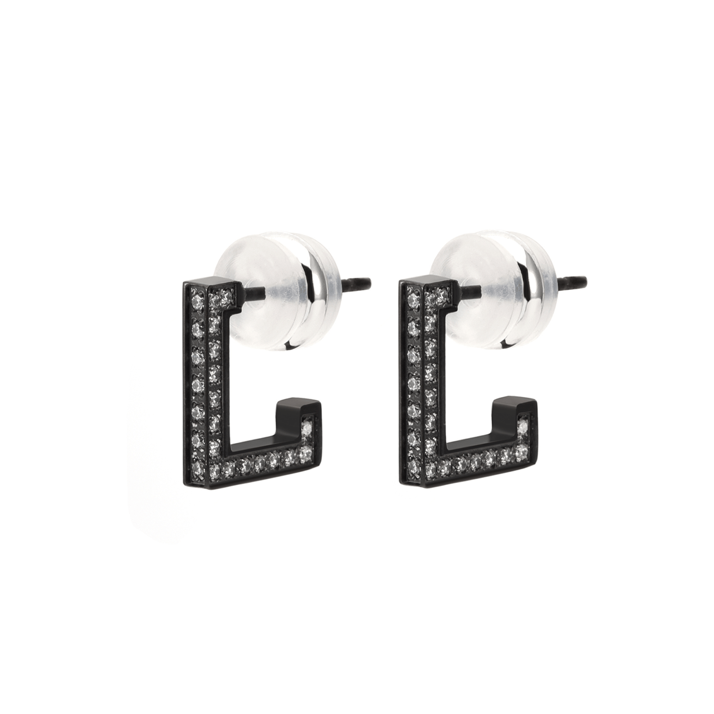 ER246B B.Tiff Black Pavé L - Bar Earrings - PBNJ FASHIONS