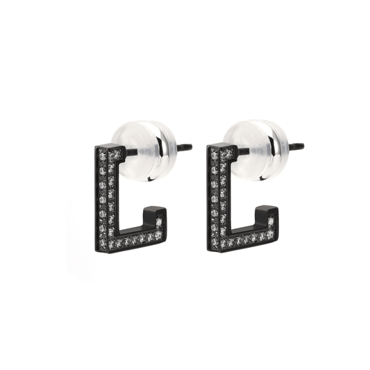 ER246B B.Tiff Black Pavé L - Bar Earrings - PBNJ FASHIONS