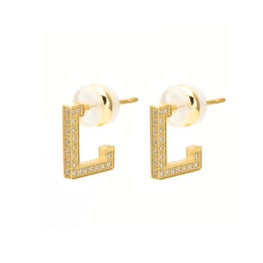 ER246G B.Tiff Gold Pavé L - Bar Earrings - PBNJ FASHIONS