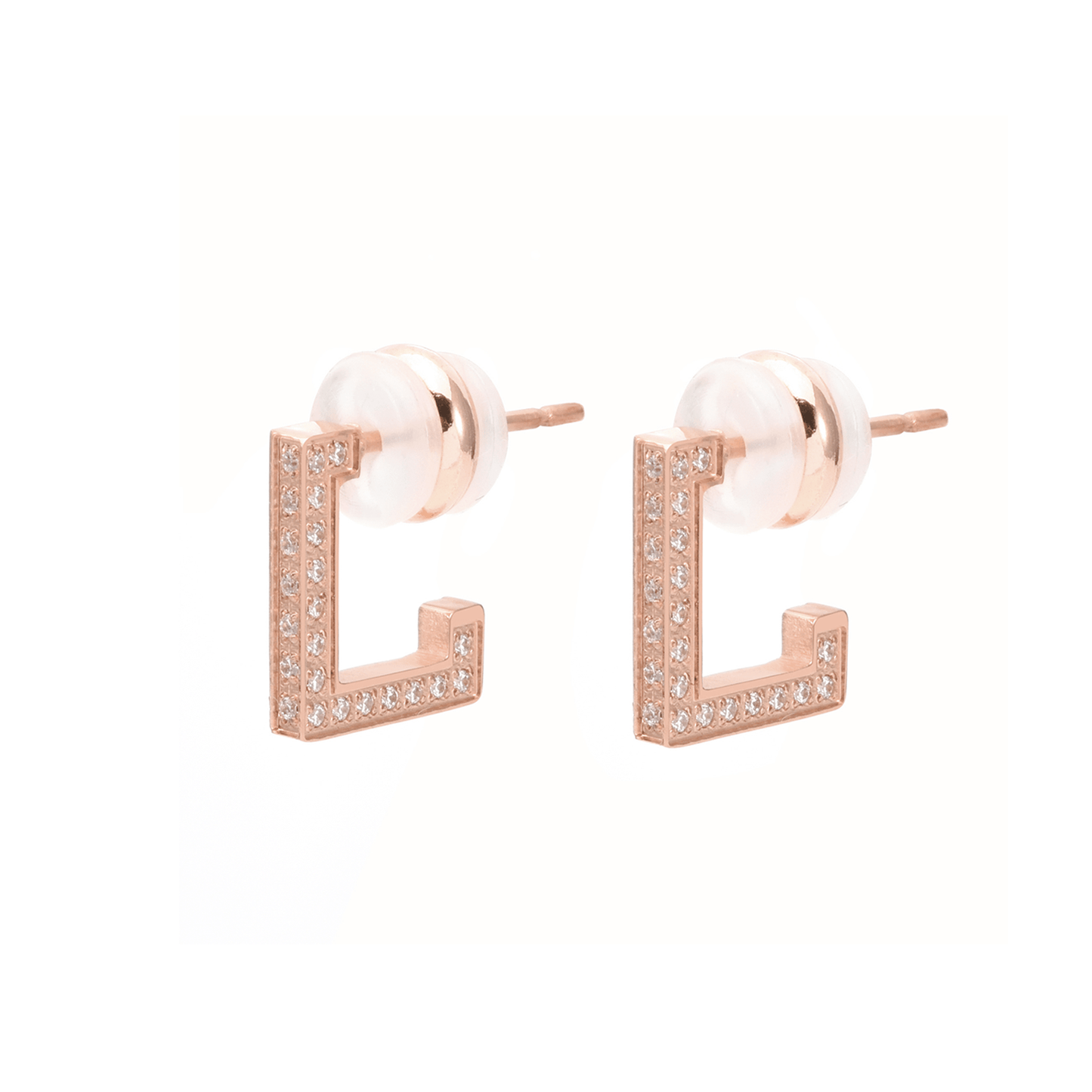ER246RG B.Tiff Rose Gold Pavé L - Bar Earrings - PBNJ FASHIONS