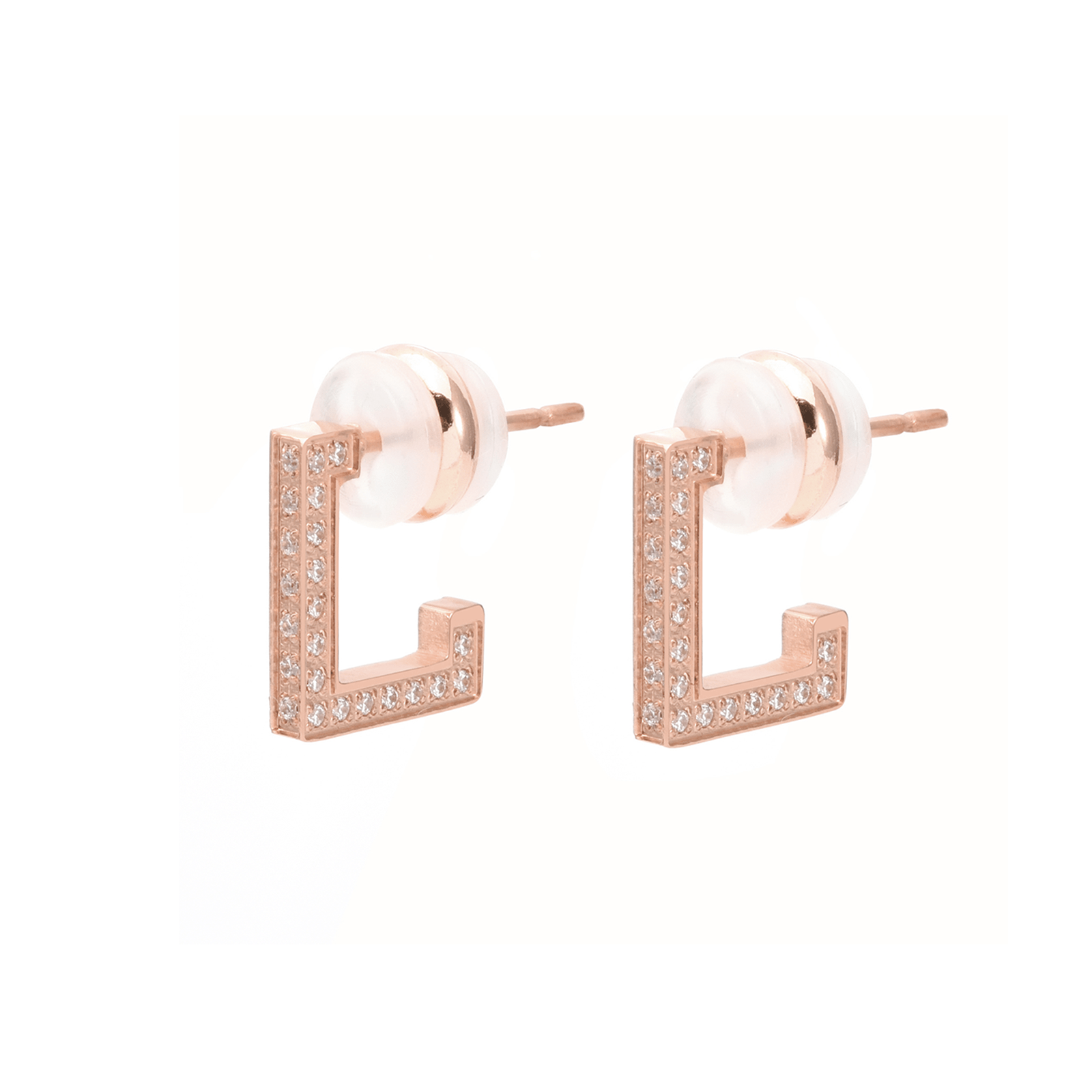 ER246RG B.Tiff Rose Gold Pavé L - Bar Earrings - PBNJ FASHIONS