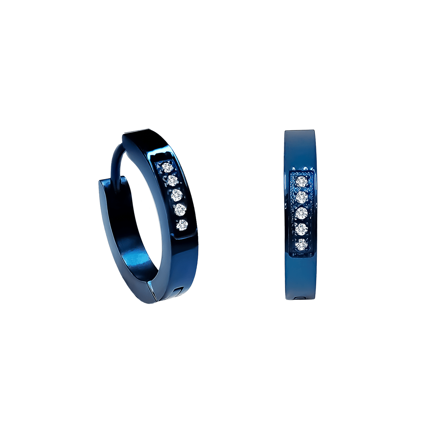 ER305BL B.Tiff Blue Pavé 10 - Stone Hoop Earrings - PBNJ FASHIONS