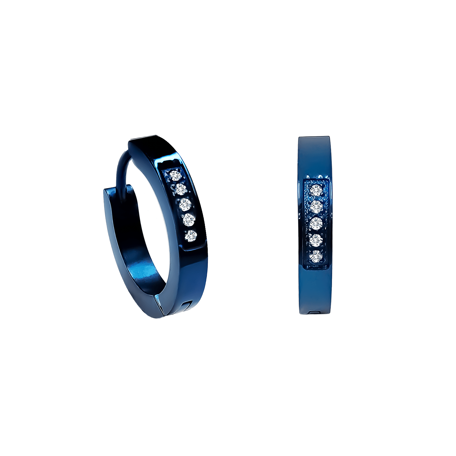 ER305BL B.Tiff Blue Pavé 10 - Stone Hoop Earrings - PBNJ FASHIONS