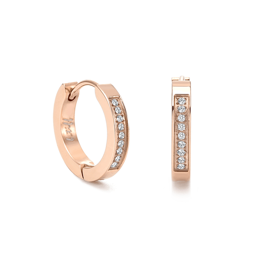 ER305RG B.Tiff Rose Gold Pavé 18 - Stone Hoop Earrings - PBNJ FASHIONS