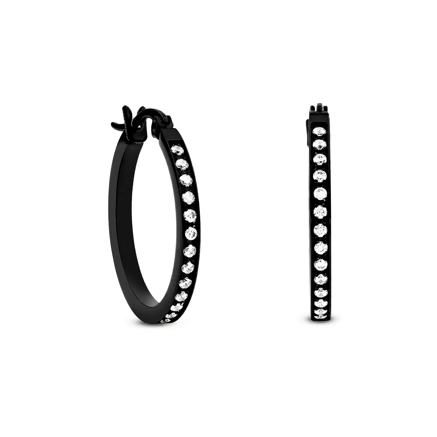 ER310B B.Tiff Black Pavé 28 - Stone Classic Small Hoop Earrings - PBNJ FASHIONS